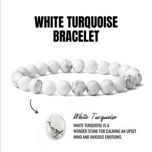 White Turquoise Beaded Elastic Natural Gemstone crystal Healing bracelet Unisex